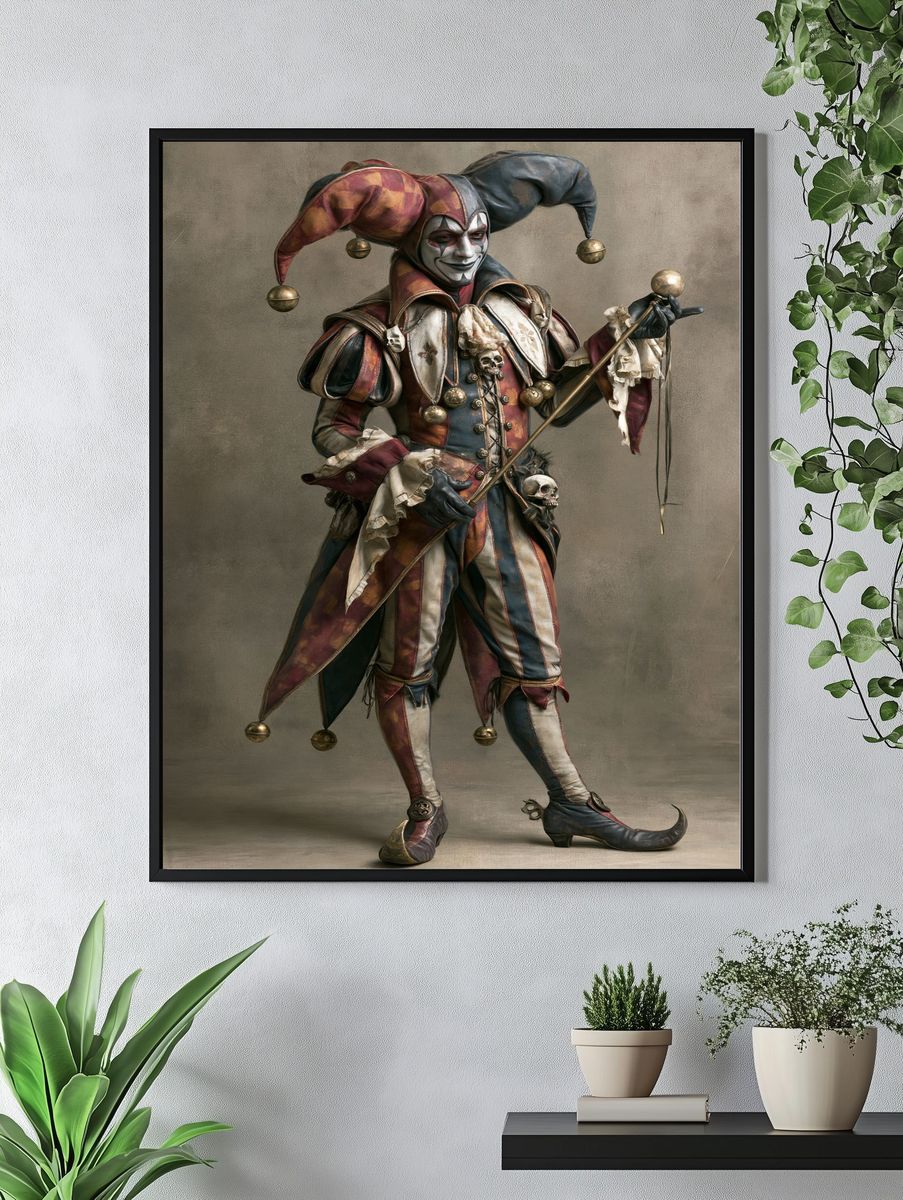 Harlequin Jester Portrait Print. — room view 4