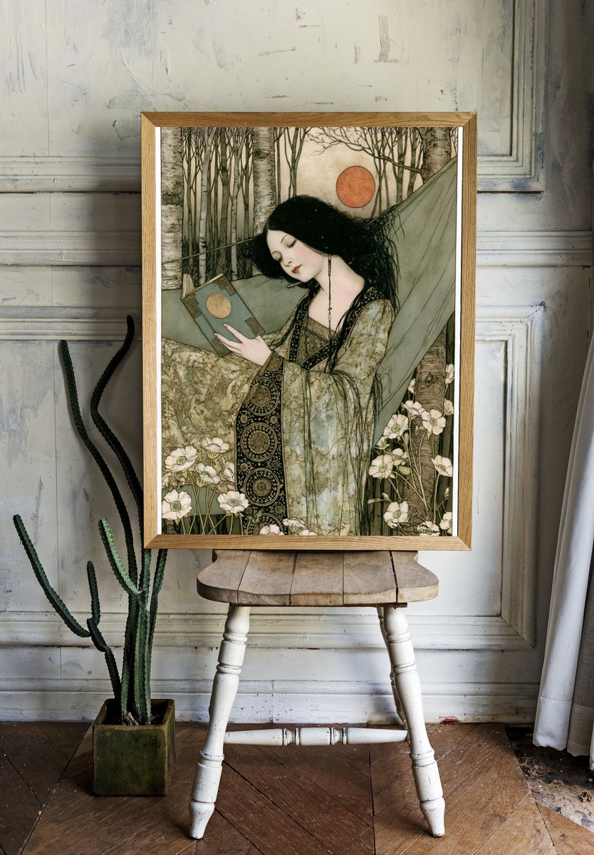Art Nouveau Forest Reader Print. room preview