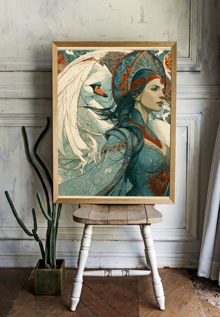 Swan Maiden Fantasy Illustration Poster. room preview