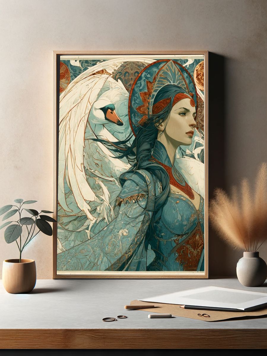 Swan Maiden Fantasy Illustration Poster. — room view 2