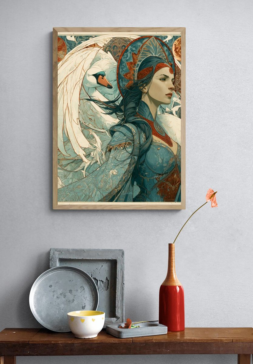 Swan Maiden Fantasy Illustration Poster. — room view 3