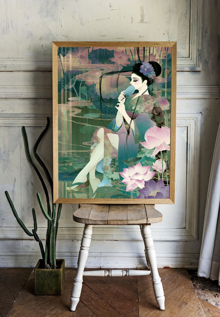 Lotus Geisha Digital Art Poster. room preview