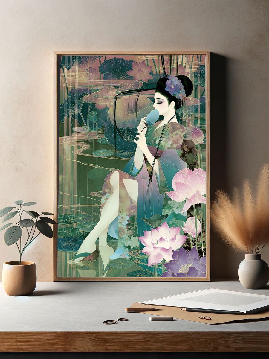 Lotus Geisha Digital Art Poster. — room view 2