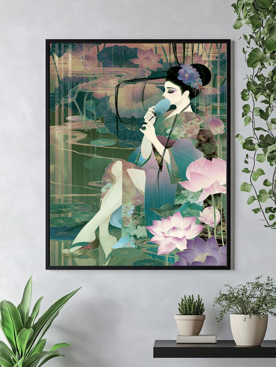 Lotus Geisha Digital Art Poster. — room view 4