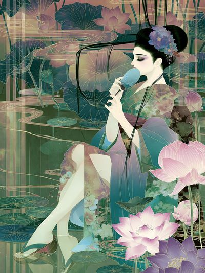 Lotus Geisha Digital Art Poster.