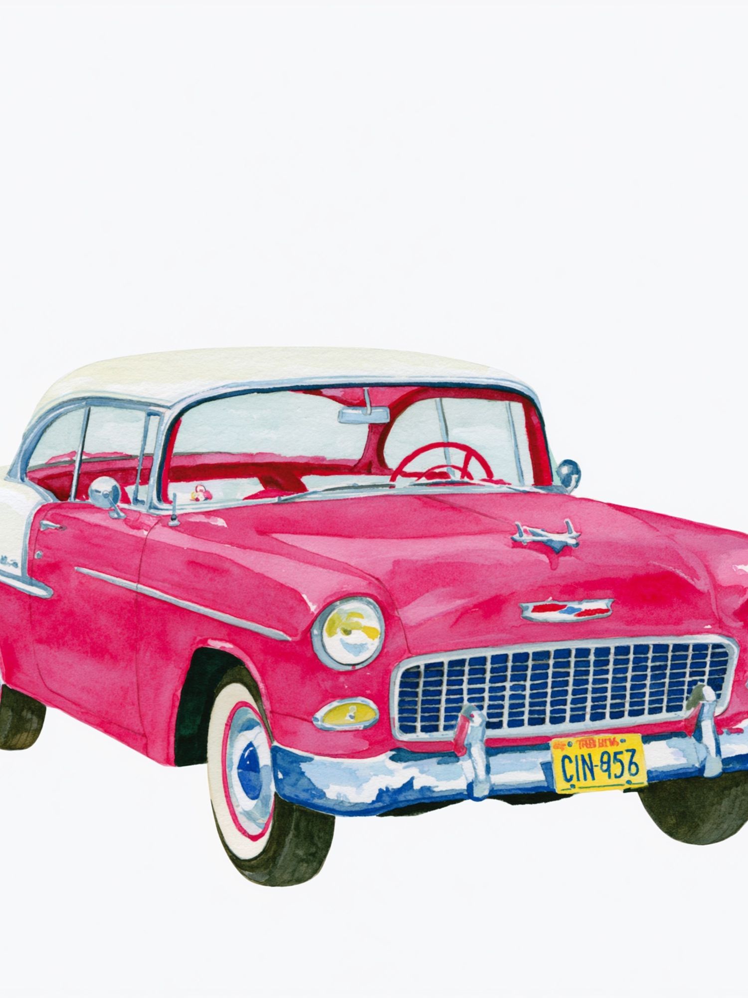 Pink Classic Car Watercolor Poster. poster — illustration art