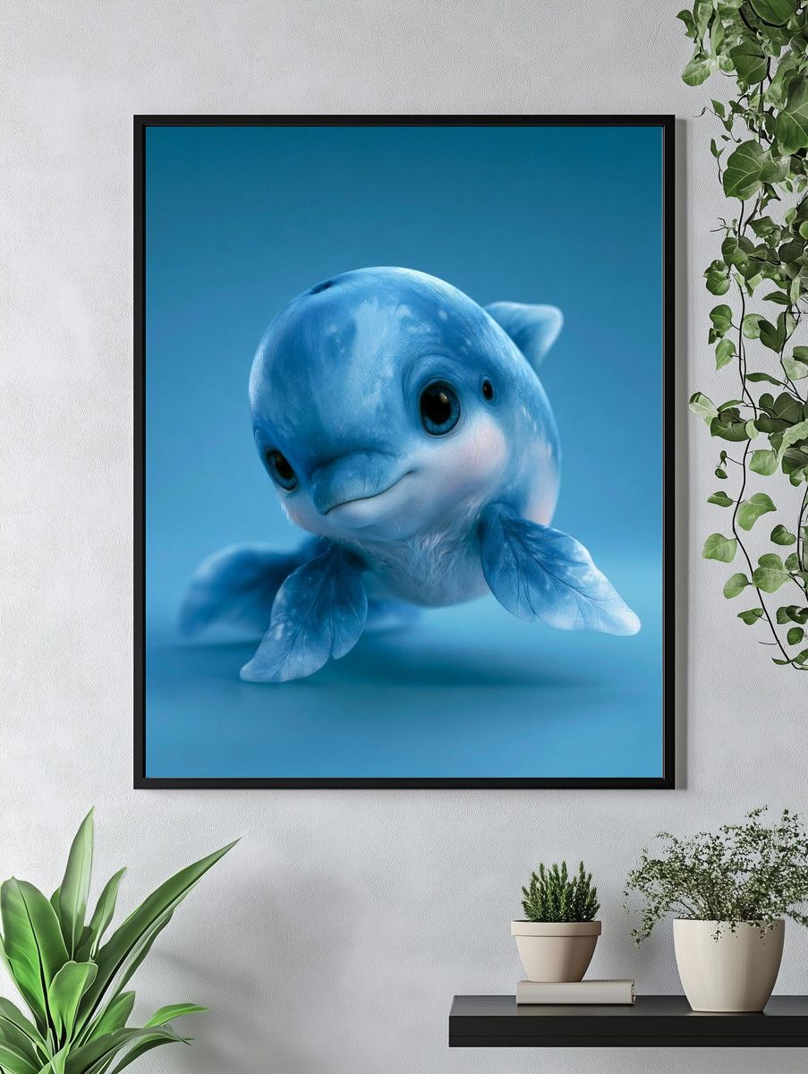 Blue Baby Dolphin Illustration Poster. — room view 4
