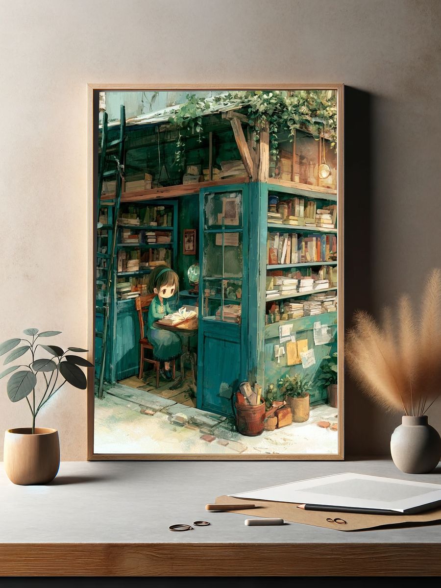 Cozy Bookshop Illustration Poster. — room view 2