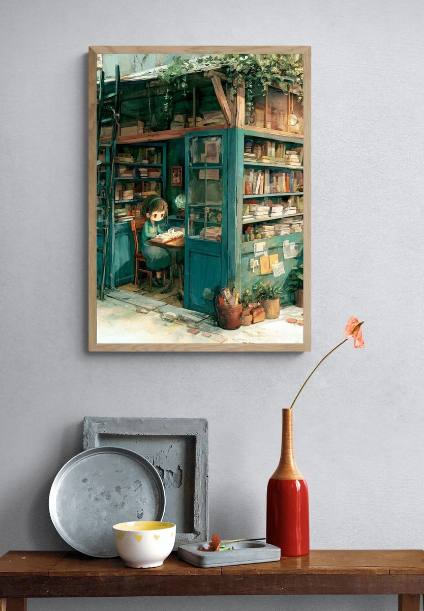 Cozy Bookshop Illustration Poster. — room view 3