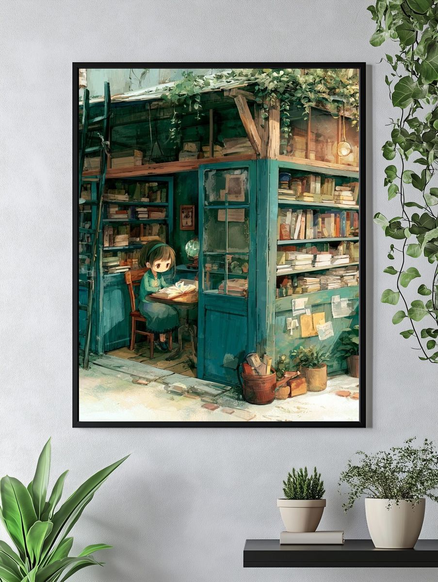 Cozy Bookshop Illustration Poster. — room view 4