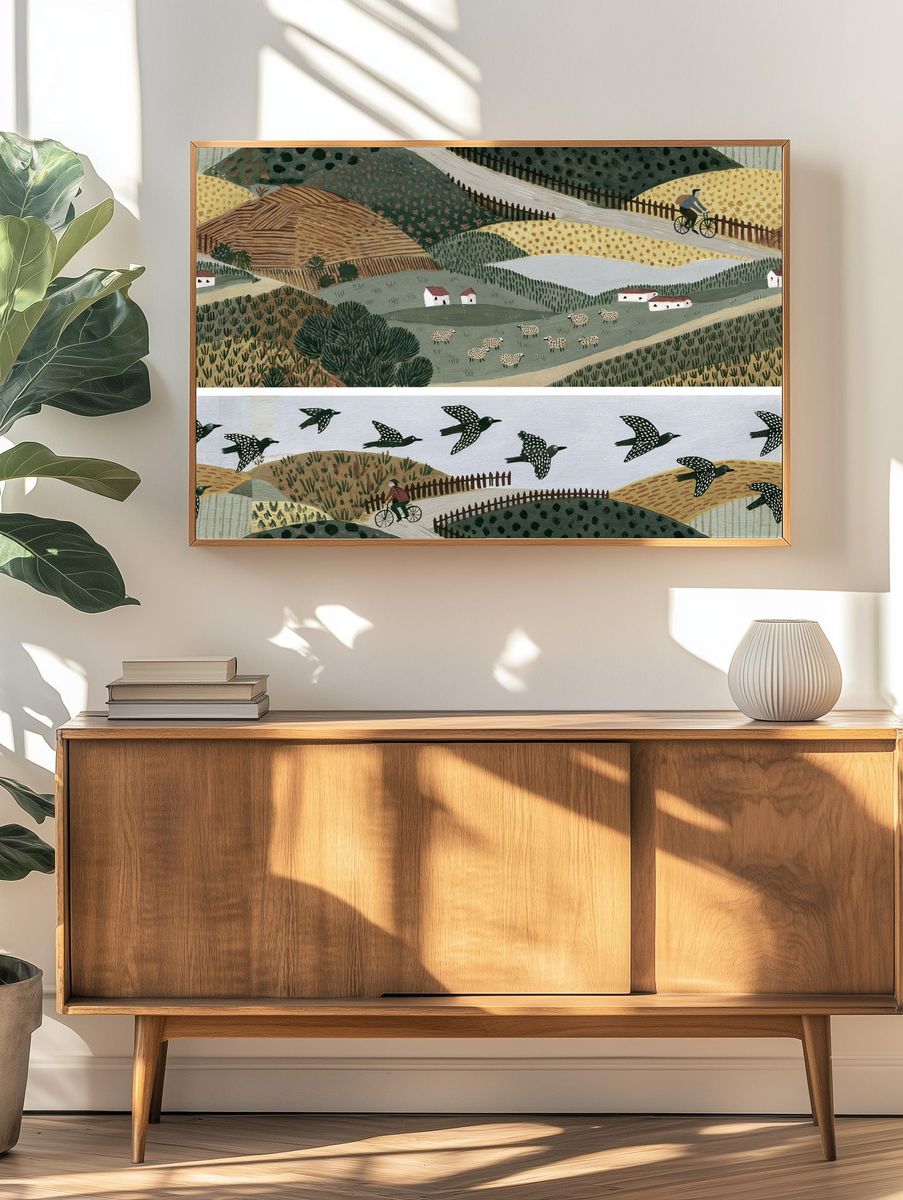Countryside Birds Illustration Poster. — room view 3