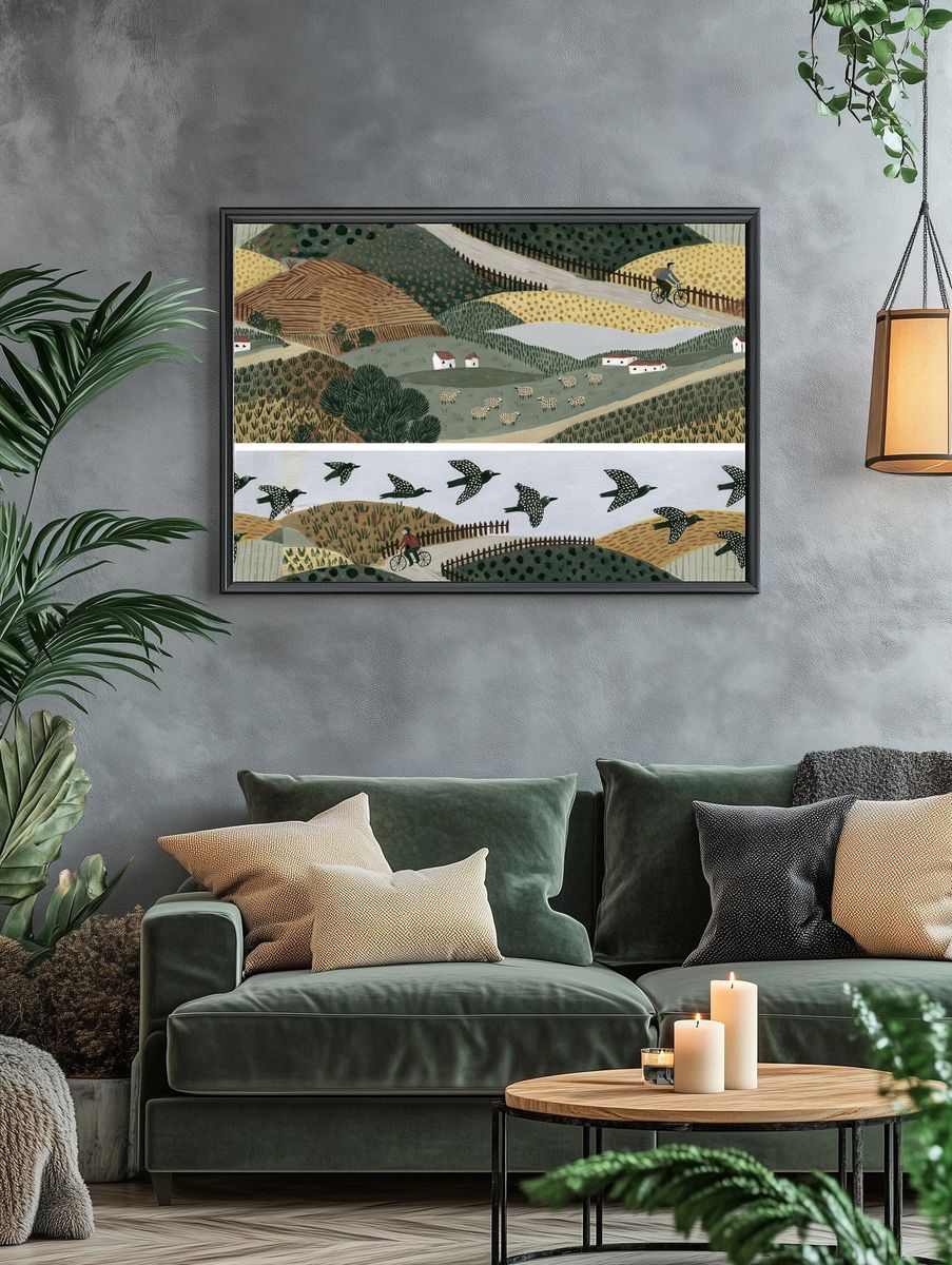 Countryside Birds Illustration Poster. — room view 4