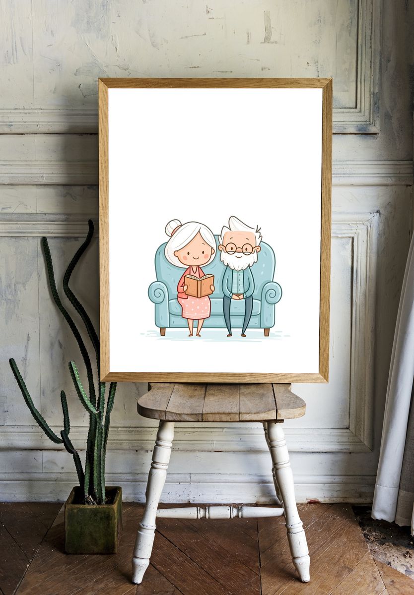 Elderly Couple Reading Illustration Poster. room preview