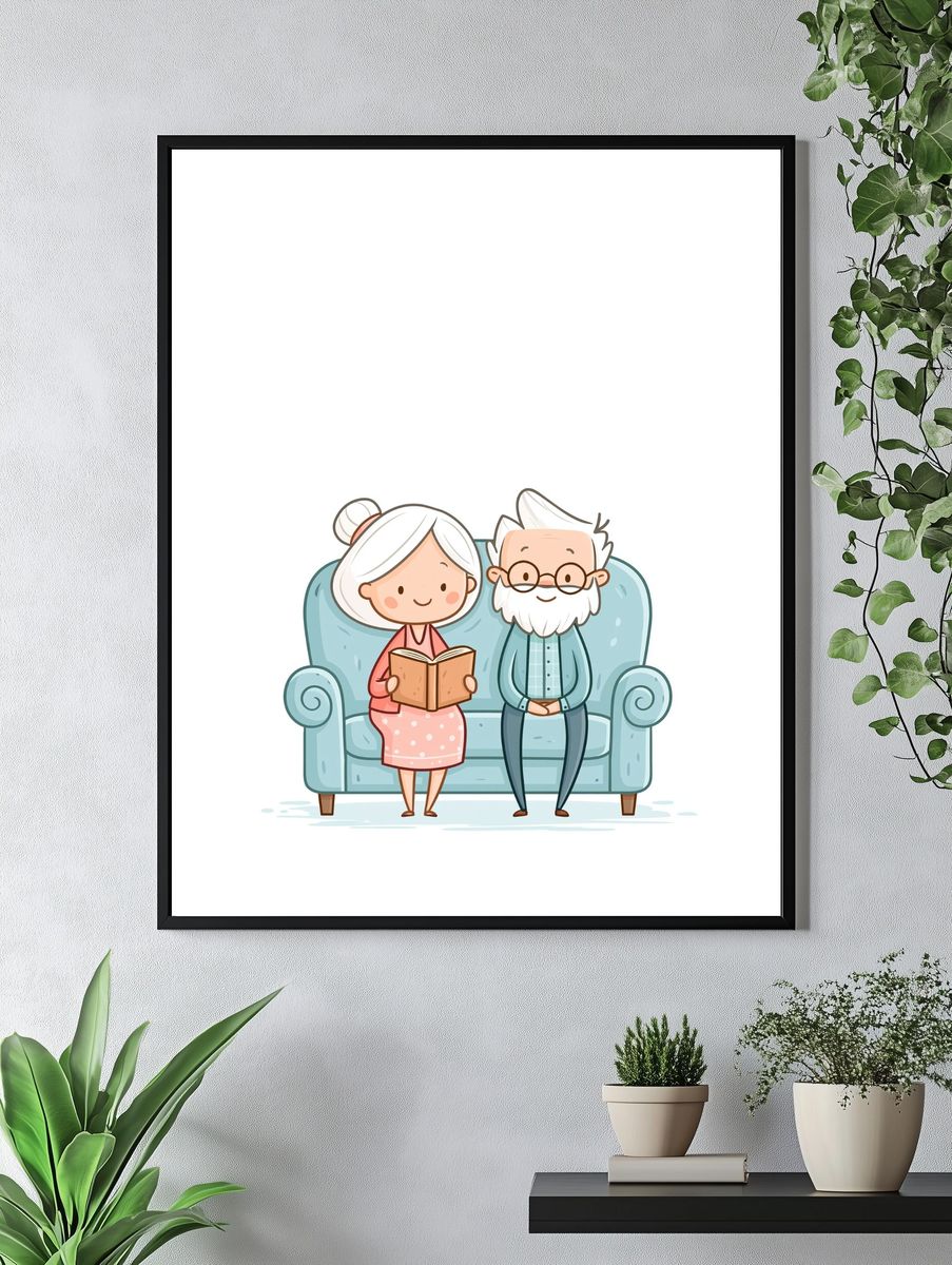 Elderly Couple Reading Illustration Poster. — room view 4