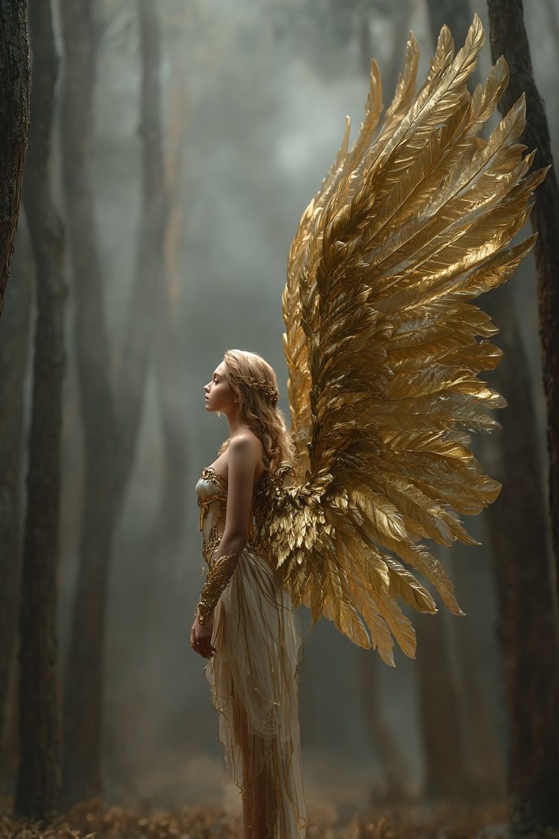 Golden Winged Forest Muse Print. poster — illustration art