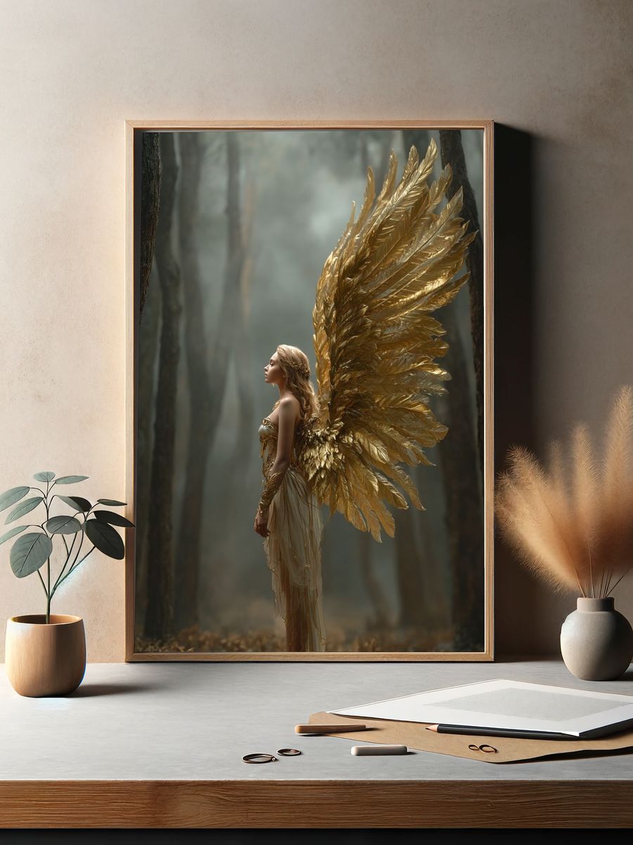 Golden Winged Forest Muse Print. — room view 2
