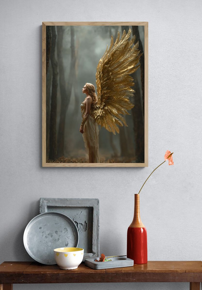 Golden Winged Forest Muse Print. — room view 3