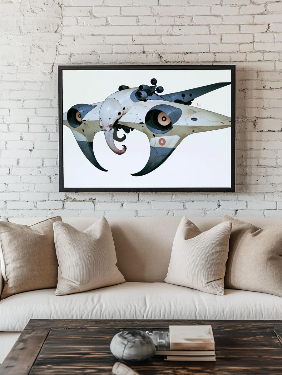 Surreal Alien Aircraft Print. room preview