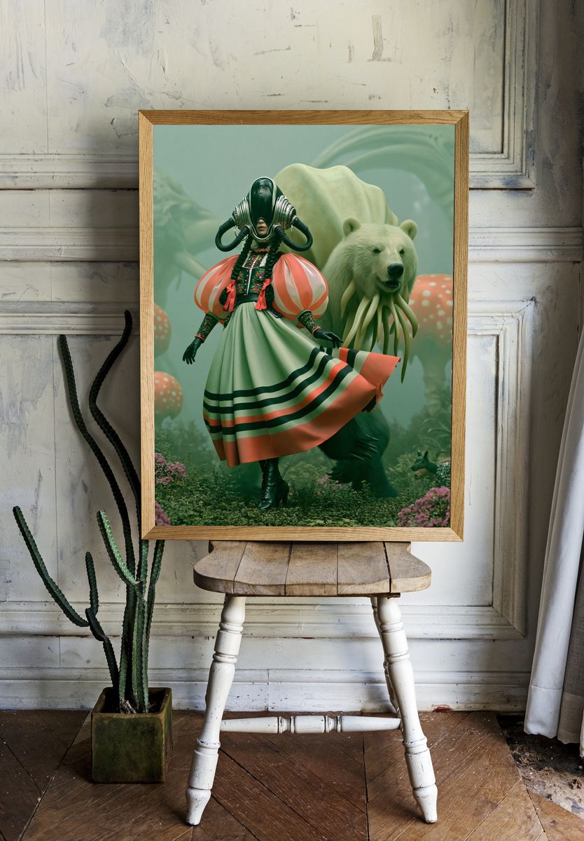 Surreal Bear Guardian Illustration Poster. room preview