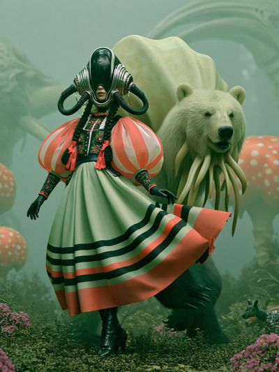 Surreal Bear Guardian Illustration Poster. poster