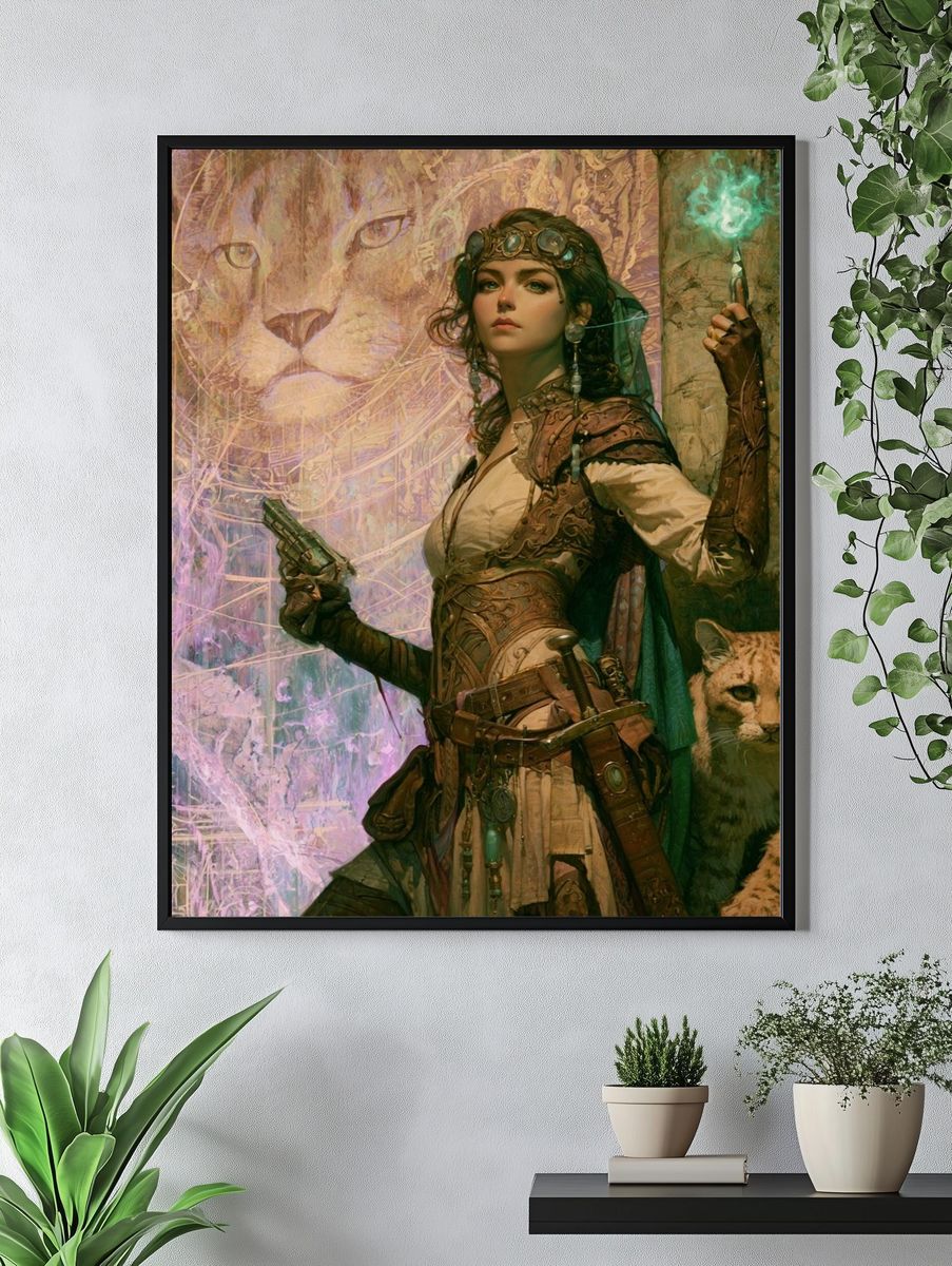 Steampunk Huntress and Lynx Print. — room view 4