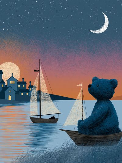 Moonlit Bear Harbor Illustration Poster.