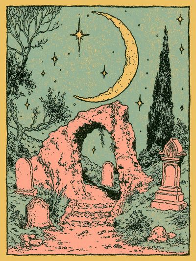 Moonlit Cemetery Illustration Poster. poster