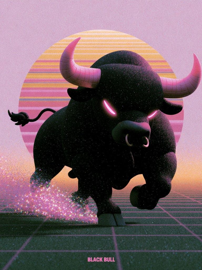Black Bull Retro Illustration Poster. poster detail