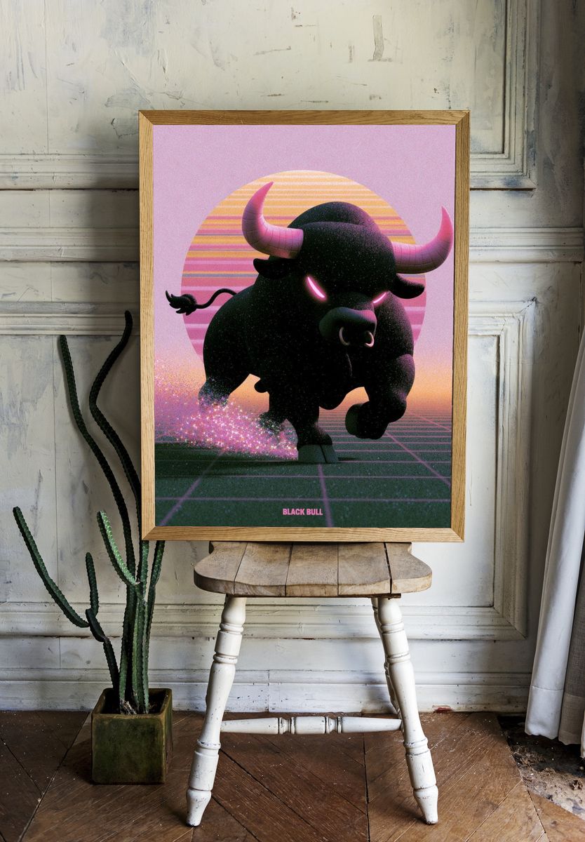 Black Bull Retro Illustration Poster. room preview