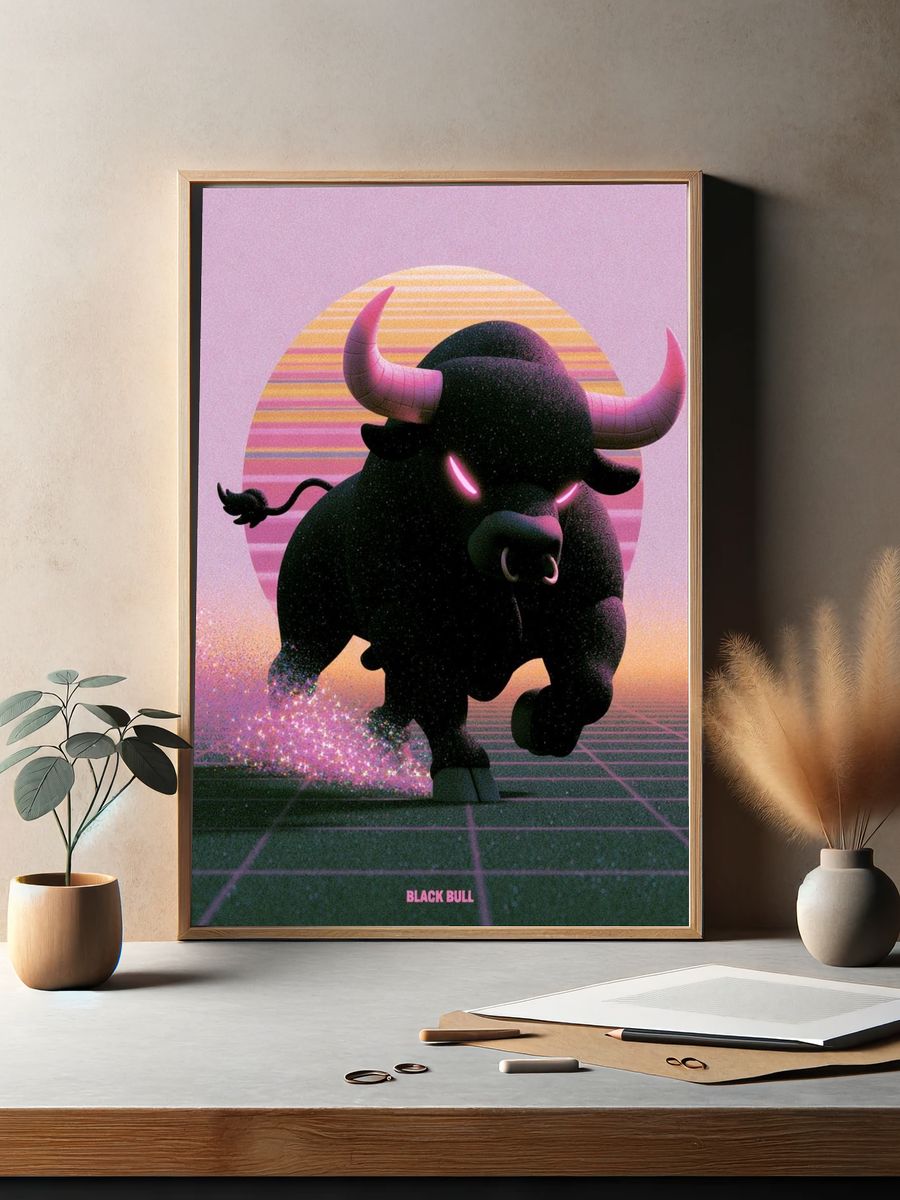 Black Bull Retro Illustration Poster. — room view 2