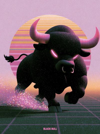 Black Bull Retro Illustration Poster.