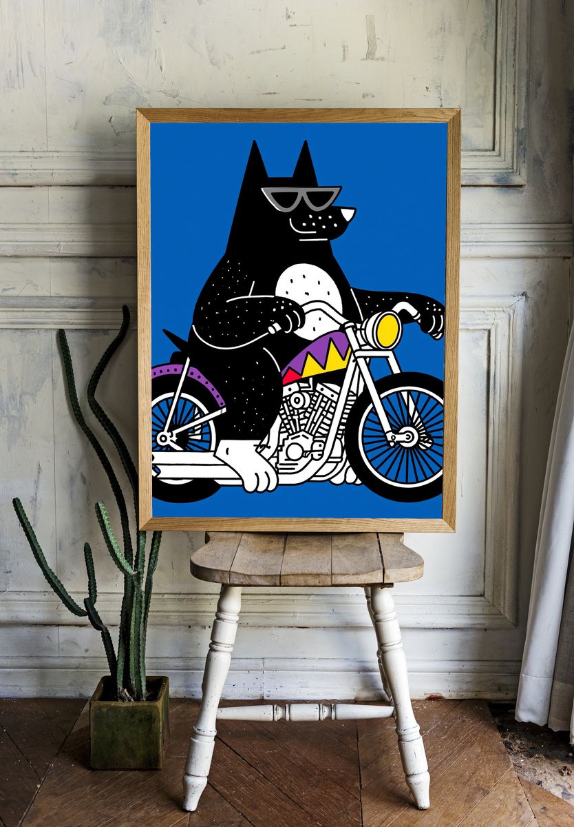 Cool Dog on Motorcycle Poster. room preview