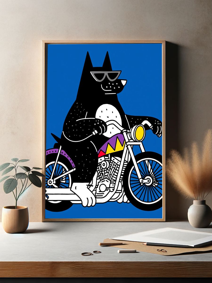 Cool Dog on Motorcycle Poster. — room view 2