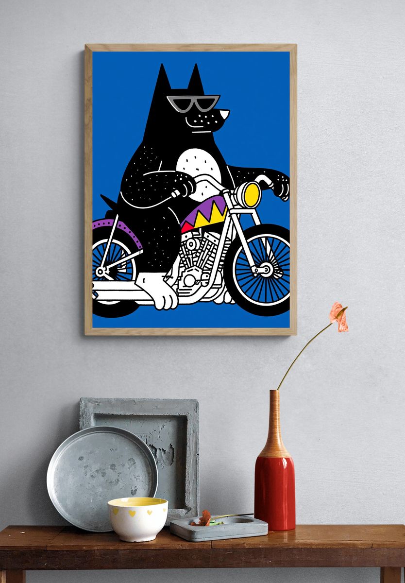 Cool Dog on Motorcycle Poster. — room view 3