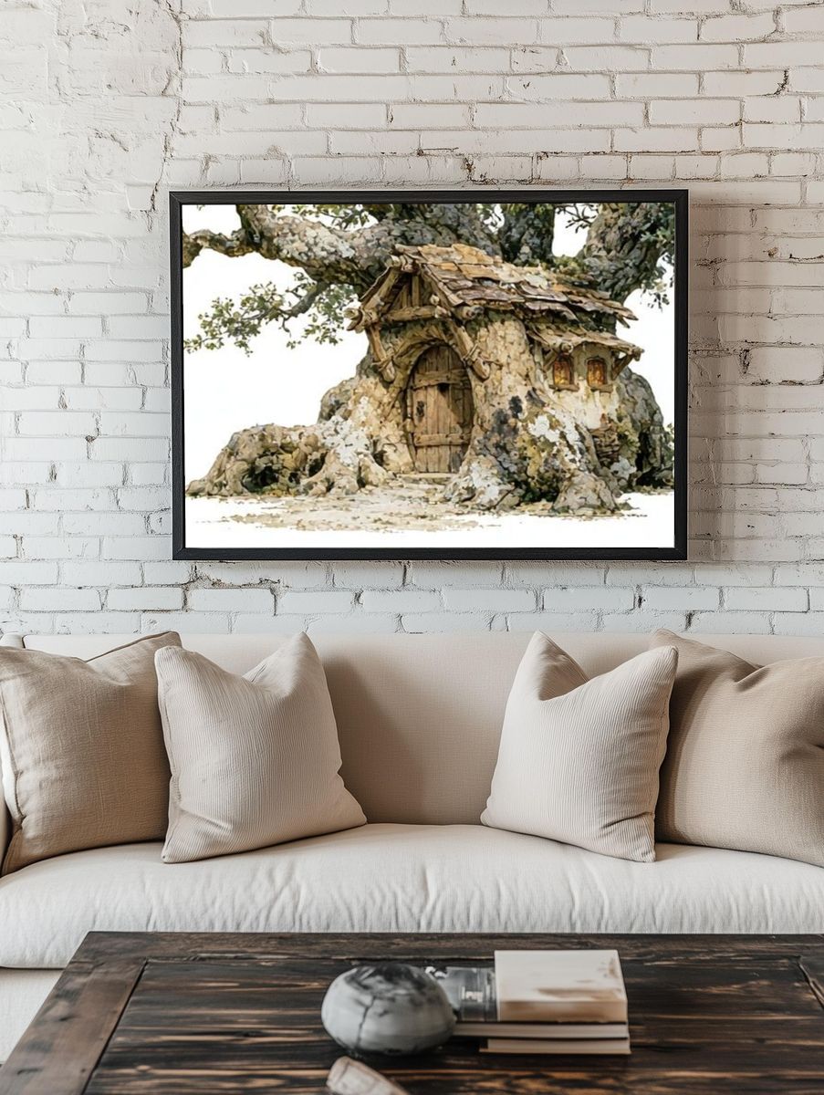 Enchanted Treehouse Watercolor Print. — room view 1