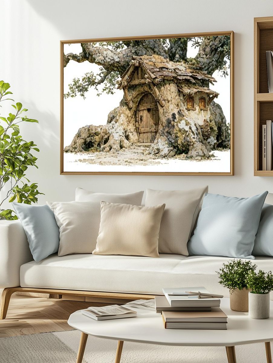Enchanted Treehouse Watercolor Print. — room view 2