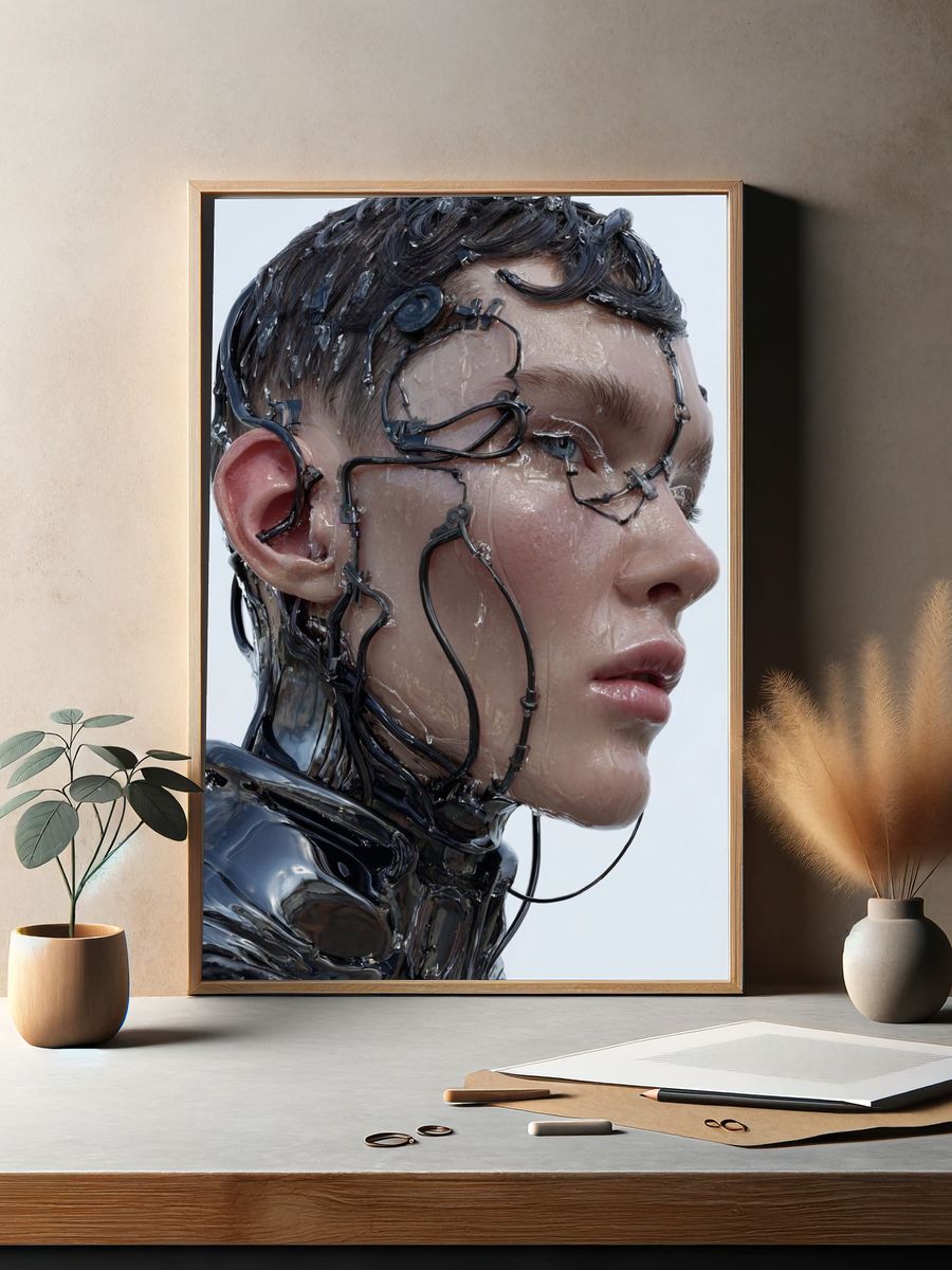 Cyborg Portrait Digital Art Poster. — room view 2