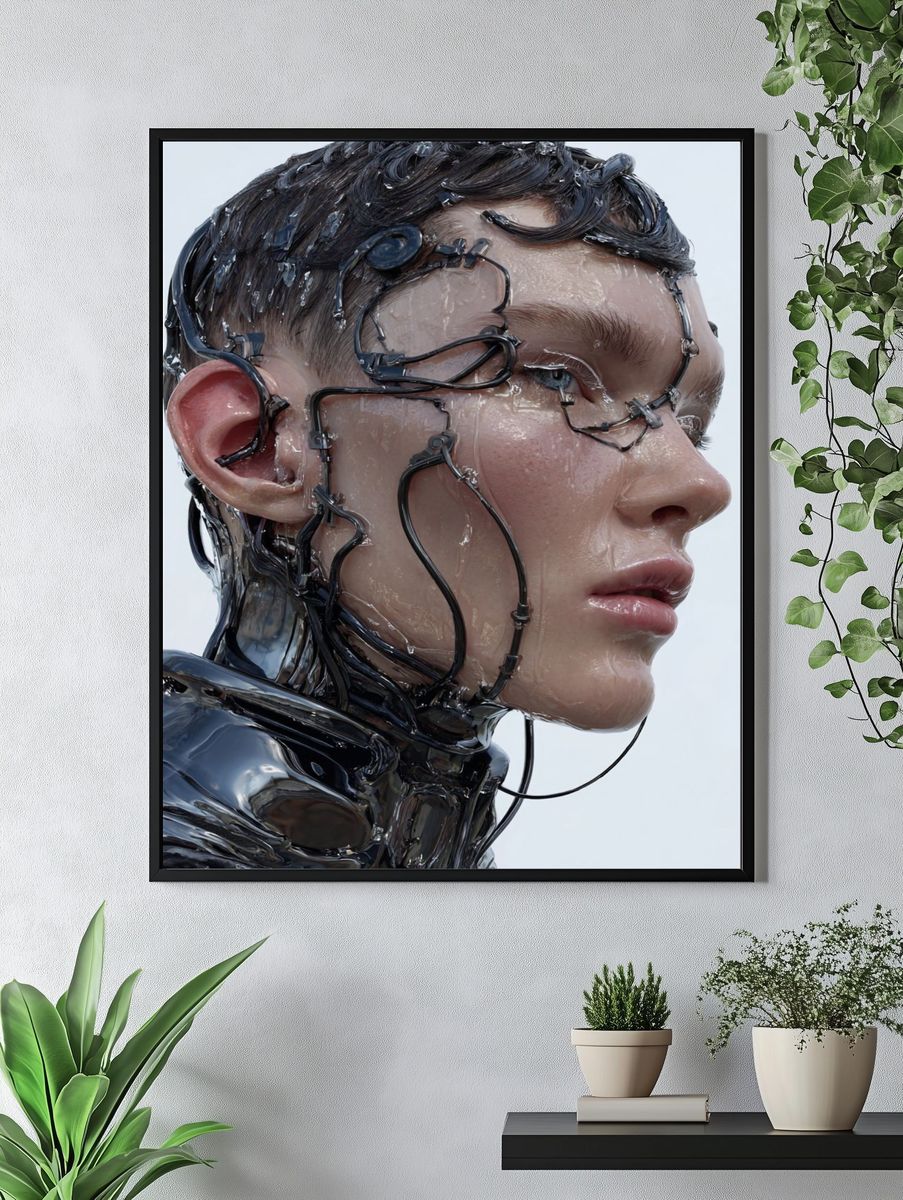 Cyborg Portrait Digital Art Poster. — room view 4