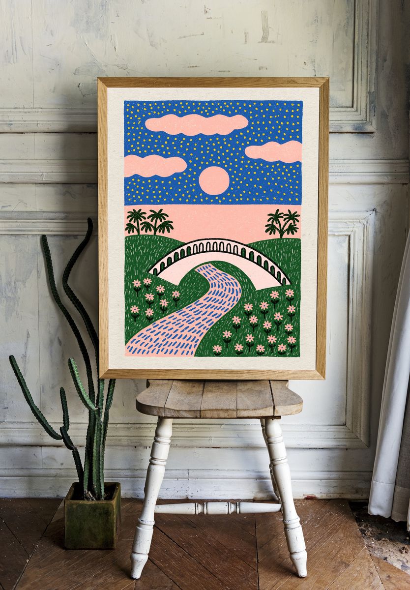 Dreamy Landscape Illustration Poster. — room view 1