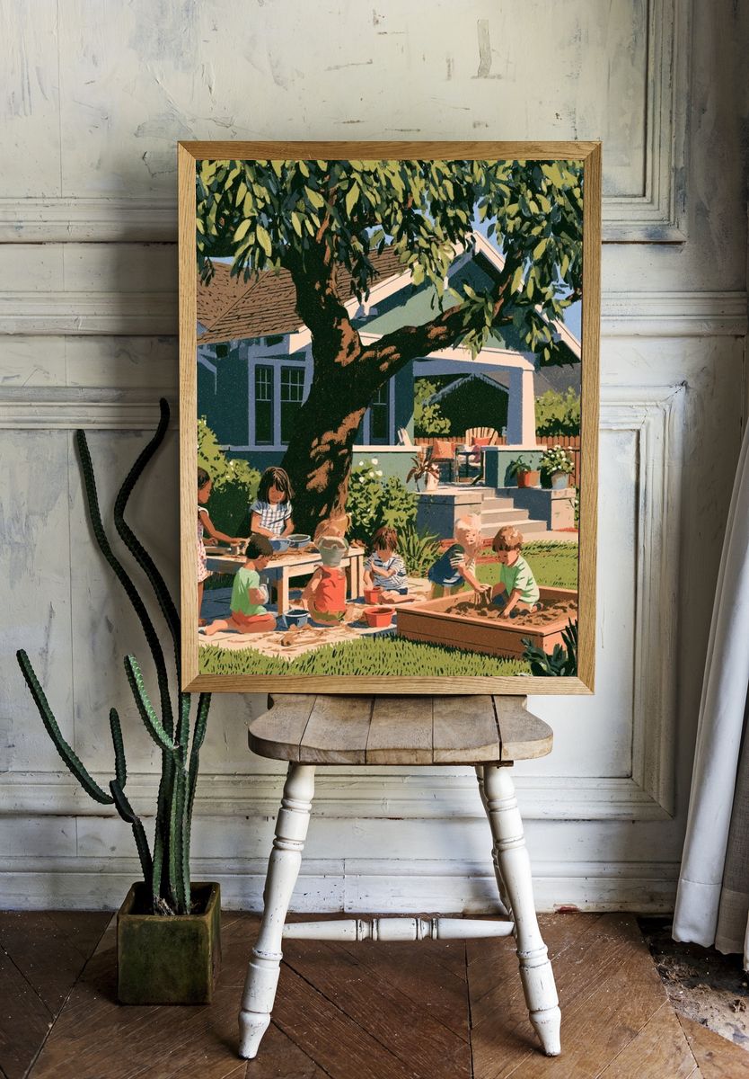 Backyard Playtime Illustration Poster. — room view 1