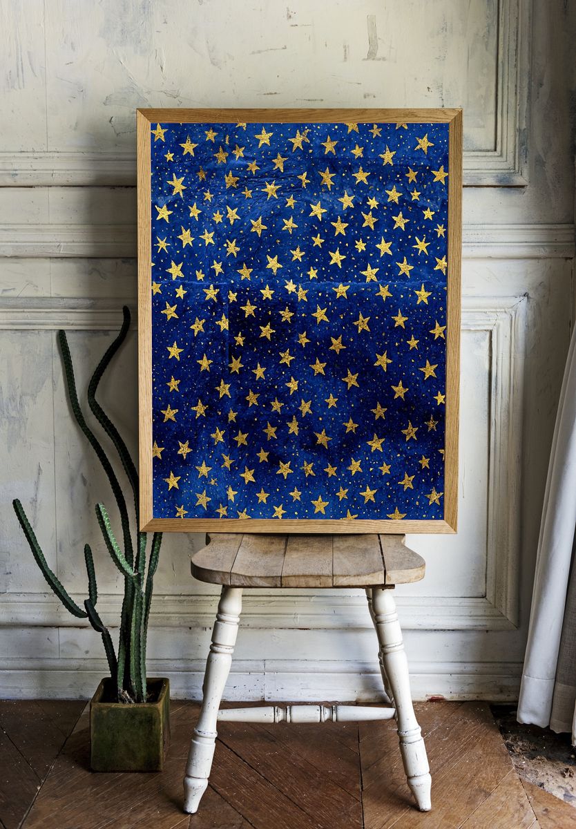 Golden Stars Night Sky Poster. room preview