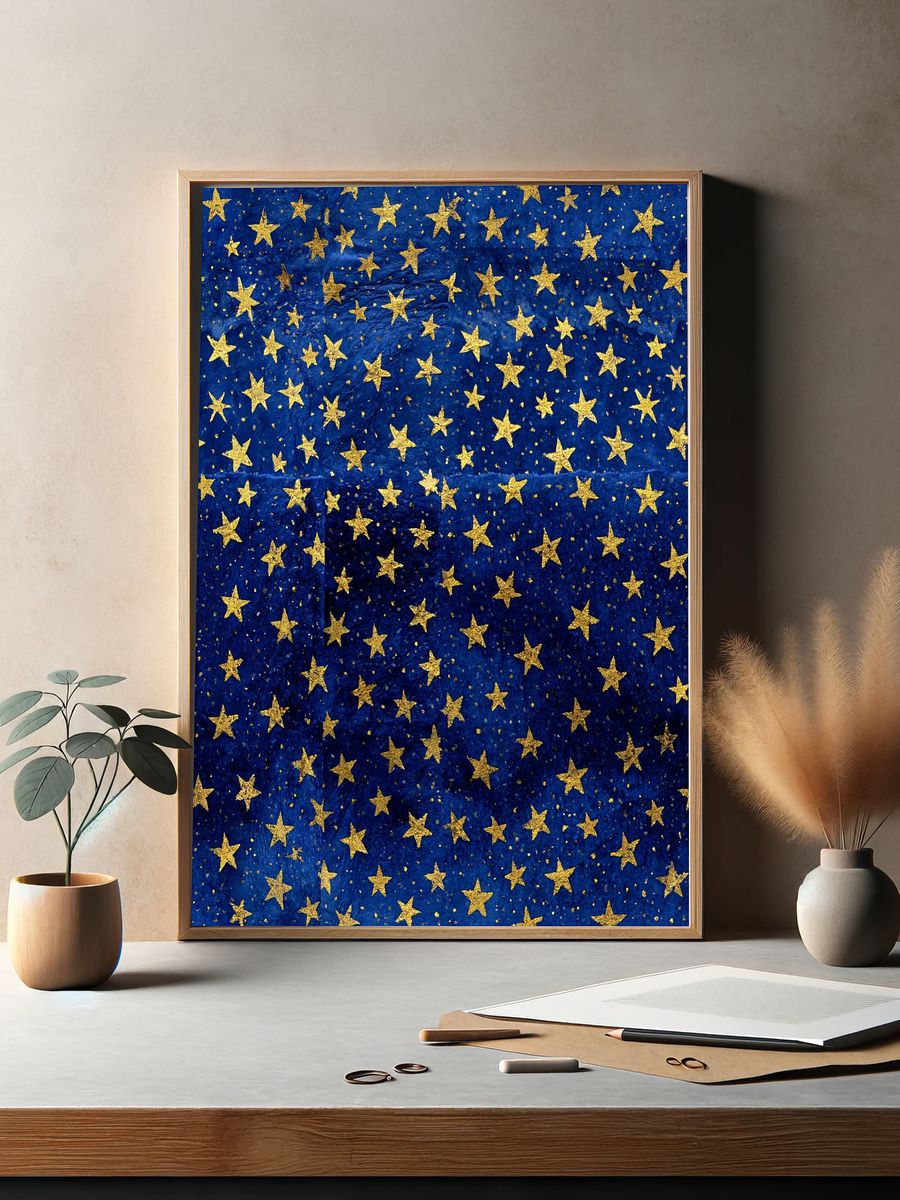 Golden Stars Night Sky Poster. — room view 2