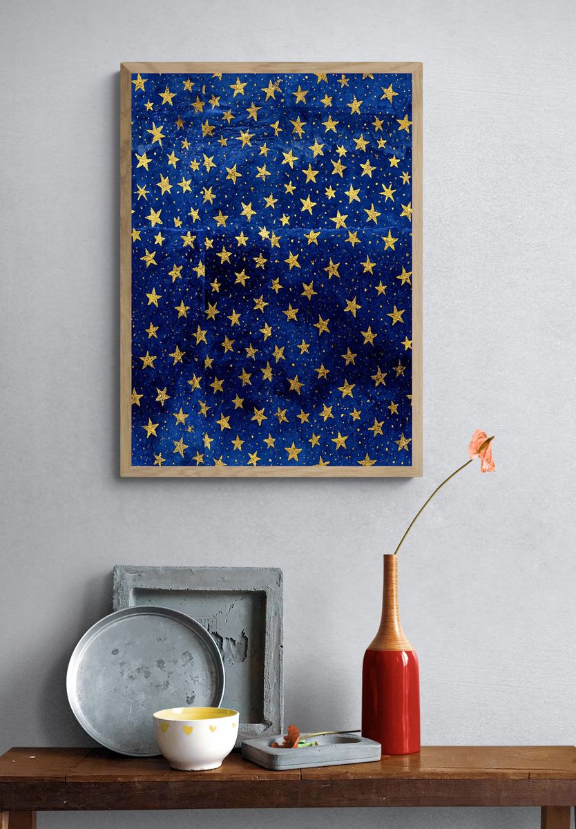 Golden Stars Night Sky Poster. — room view 3