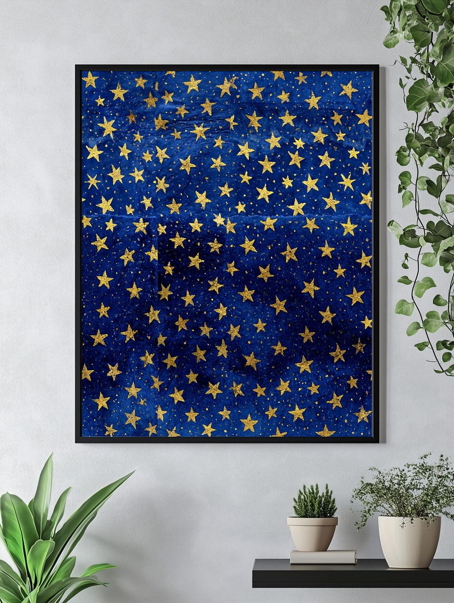 Golden Stars Night Sky Poster. — room view 4