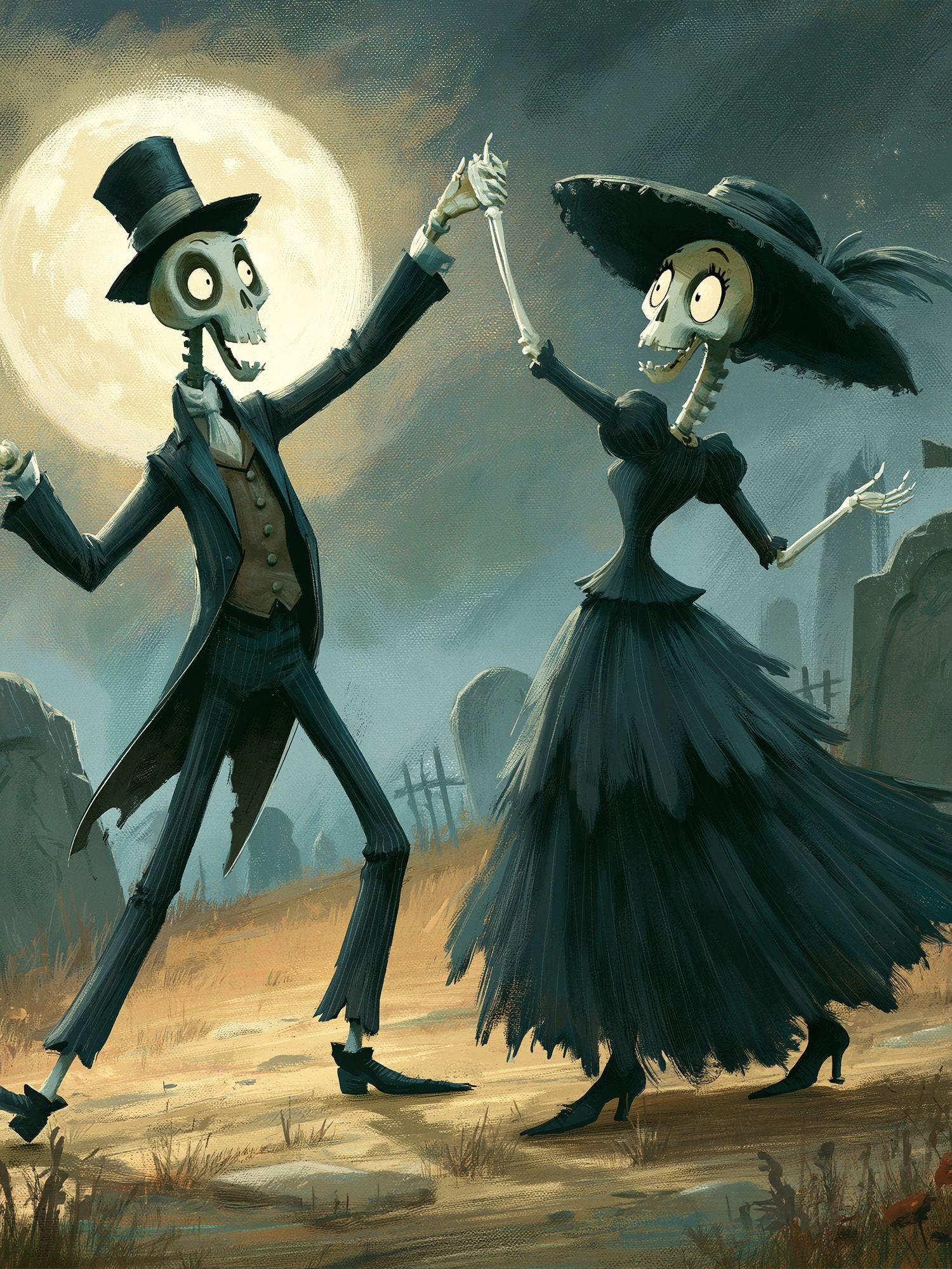 Moonlit Skeleton Dance Illustration Poster. poster — illustration art