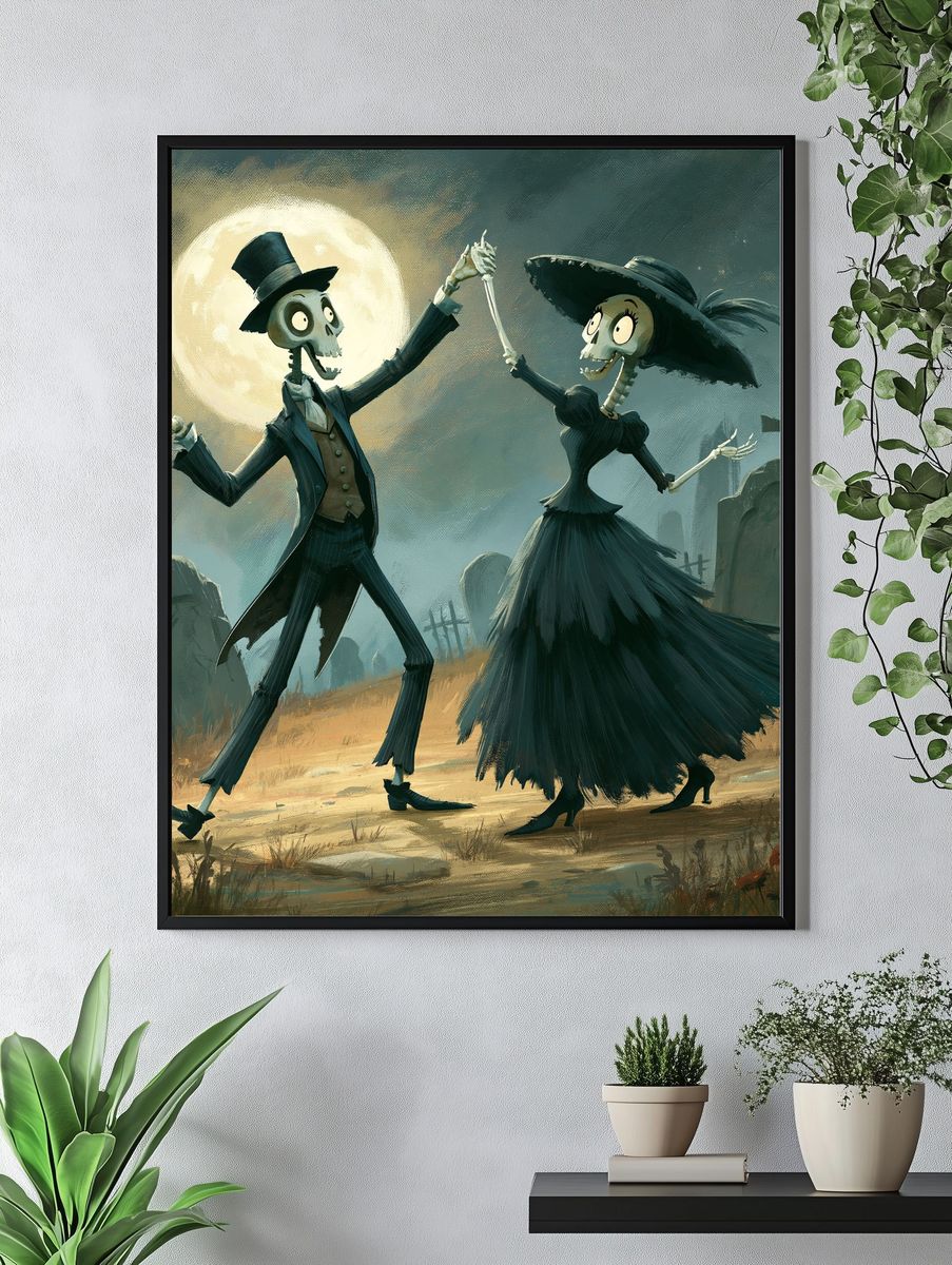Moonlit Skeleton Dance Illustration Poster. — room view 4