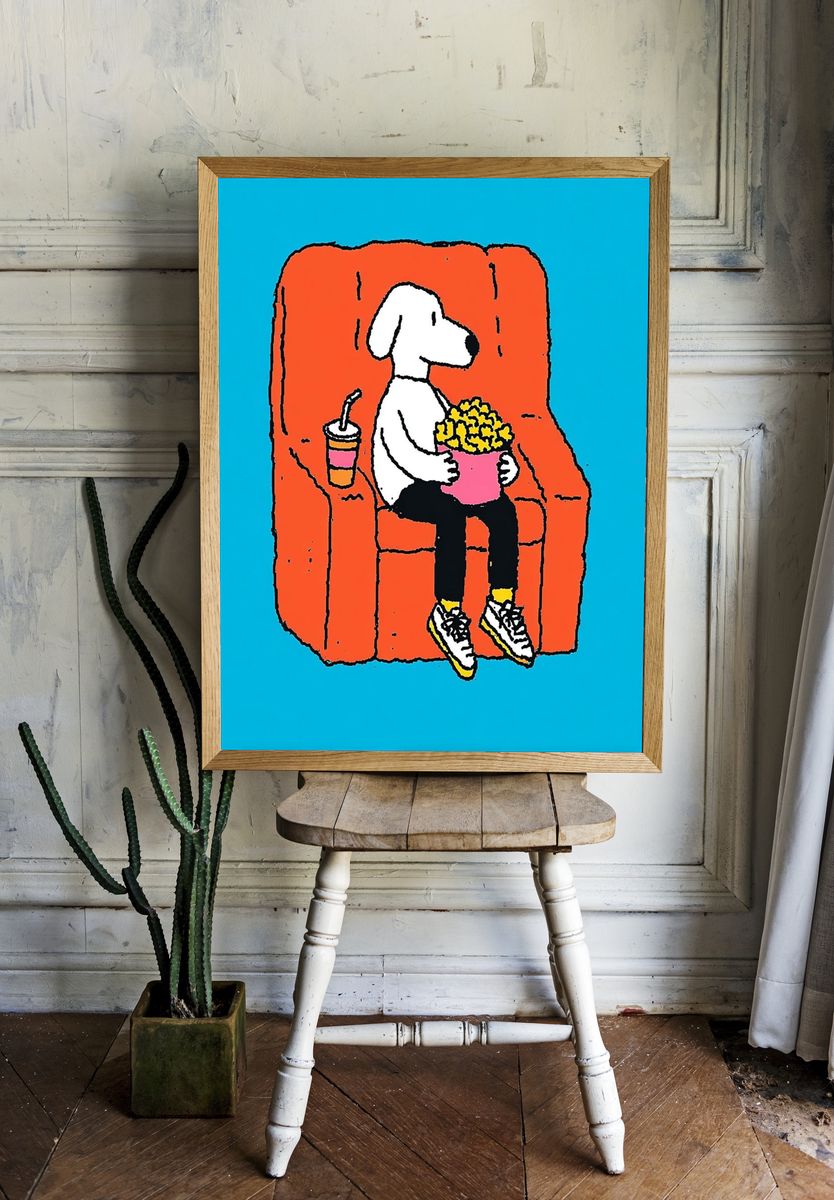 Pop Art Dog on Chair Poster. room preview