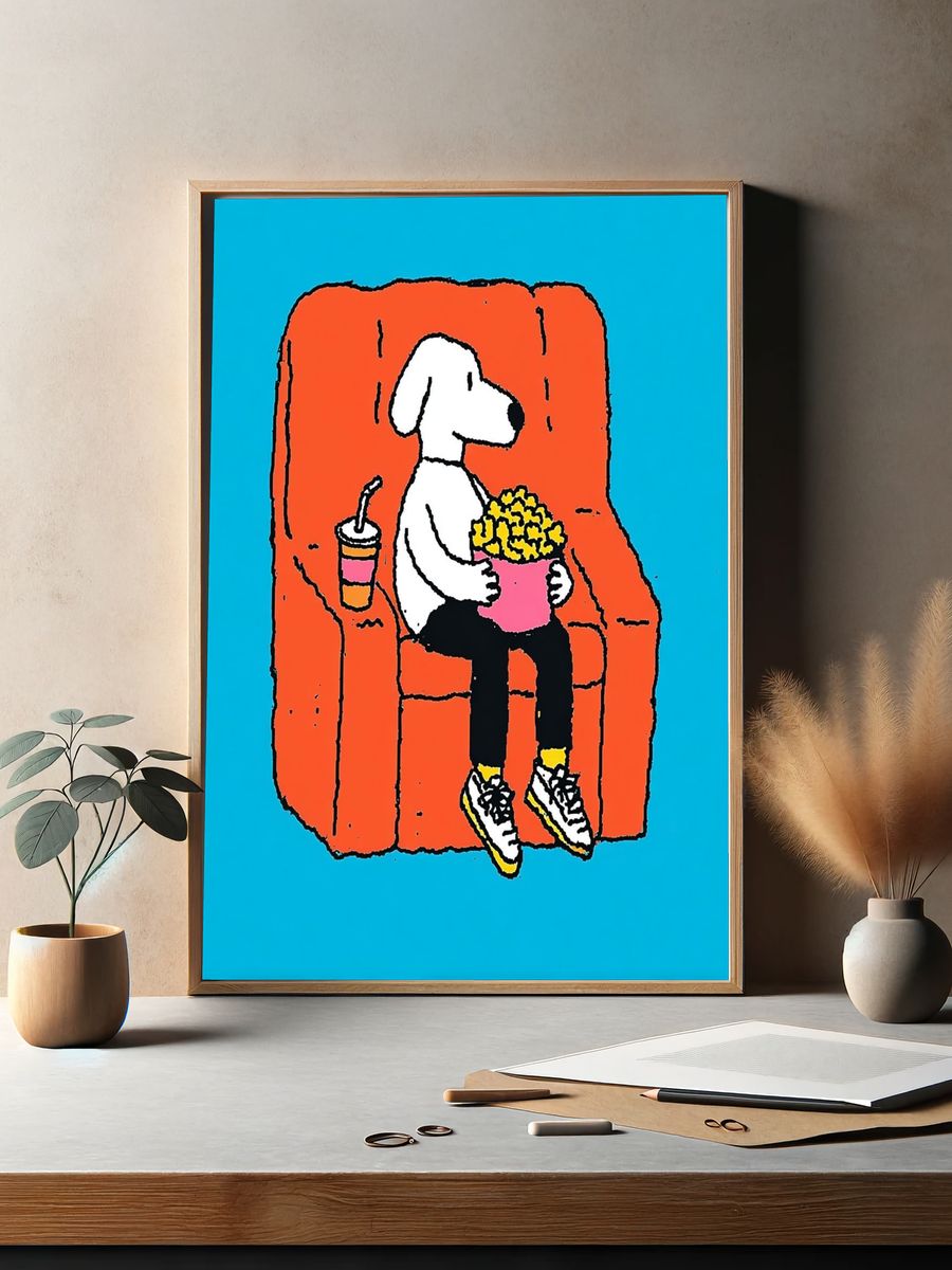 Pop Art Dog on Chair Poster. — room view 2