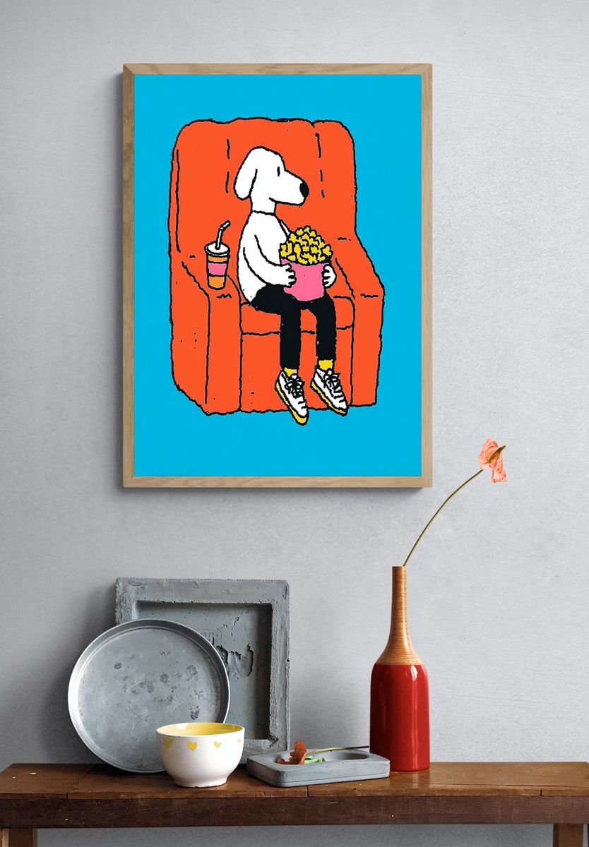 Pop Art Dog on Chair Poster. — room view 3
