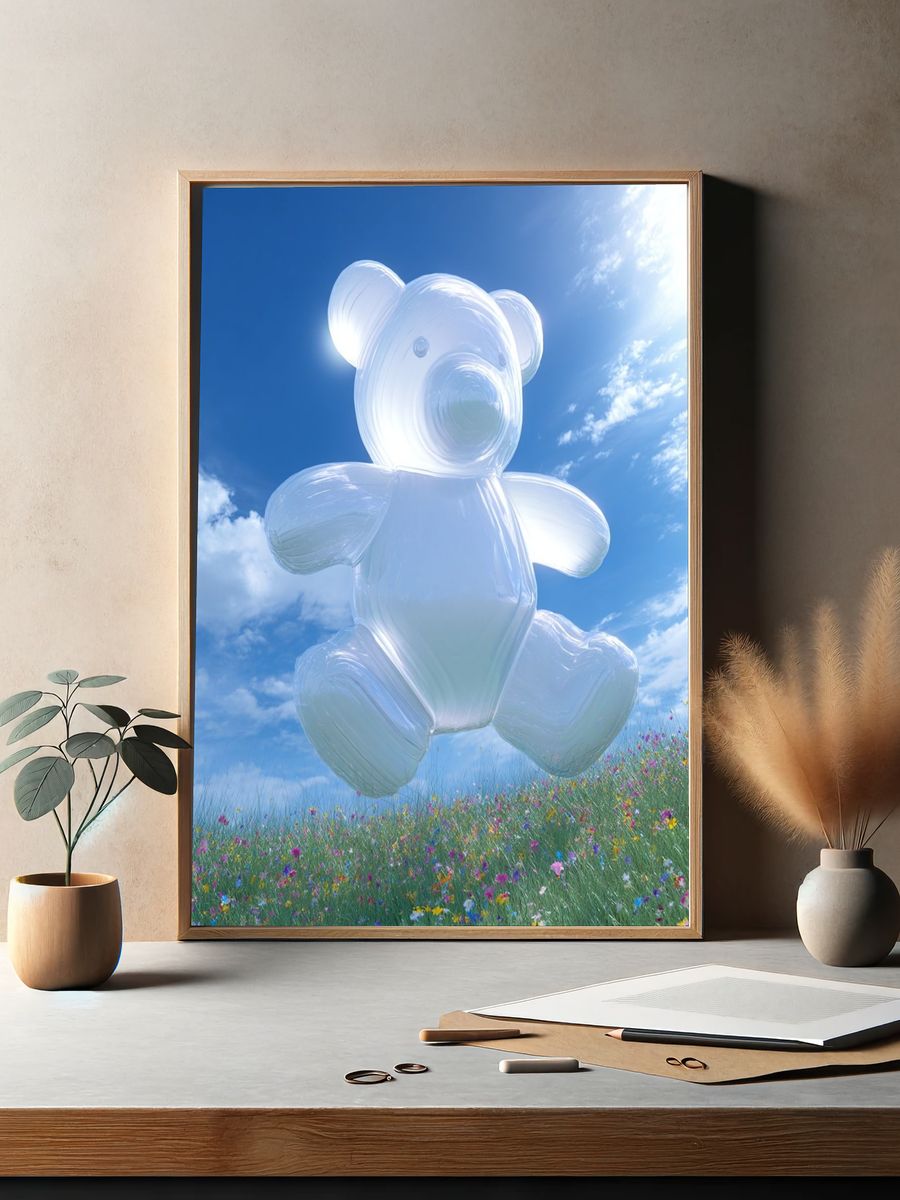Floating Bear in Sky Poster. — room view 2